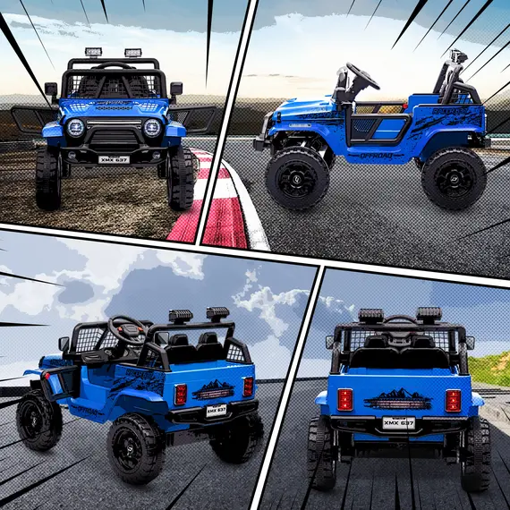 Buy AIYAPLAY 12V Battery Powered Kids Ride-On Car, Electric Truck w/ Spring Suspension, Remote, Music, Horn, Lights, Blue, 8 image