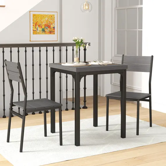 Buy Three-Piece Minimal and Compact Dining Set, Grey Wood Effect, 8 image