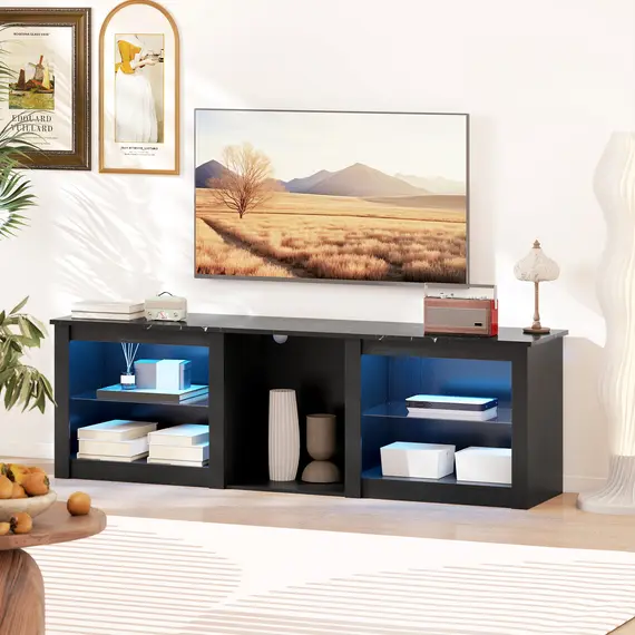 Buy 65" TV Stand, with LED Lights and Storage - Black, 8 image