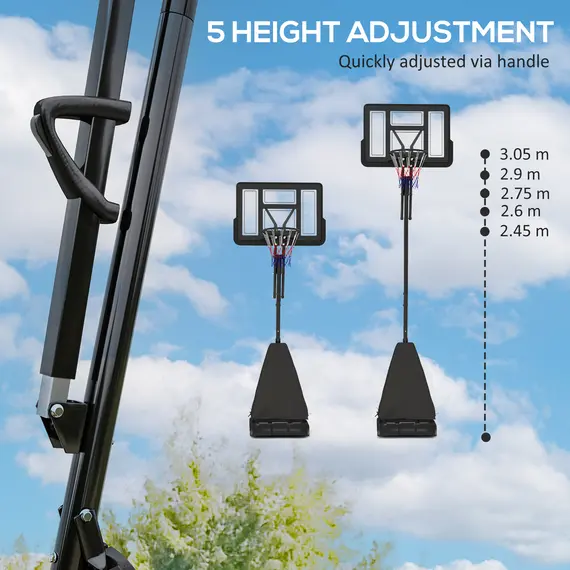 Buy 245-305cm Adjustable Basketball Hoop and Stand, with Wheels, Black, 4 image