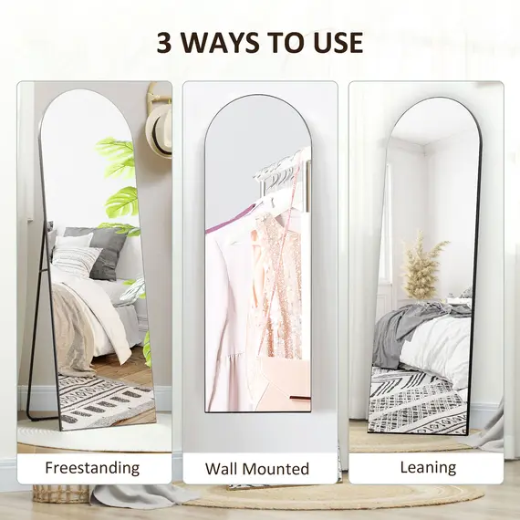 Buy 150cm Arched Full Length Mirror - Black, 6 image