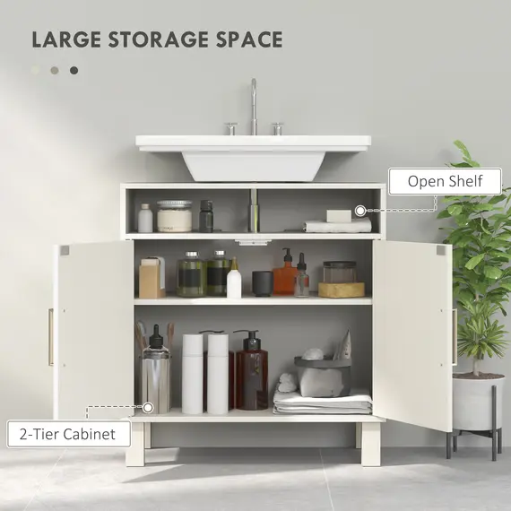 Buy HOMCOM Under Sink Cabinet for Basin without Pedestal - Cream White, 5 image