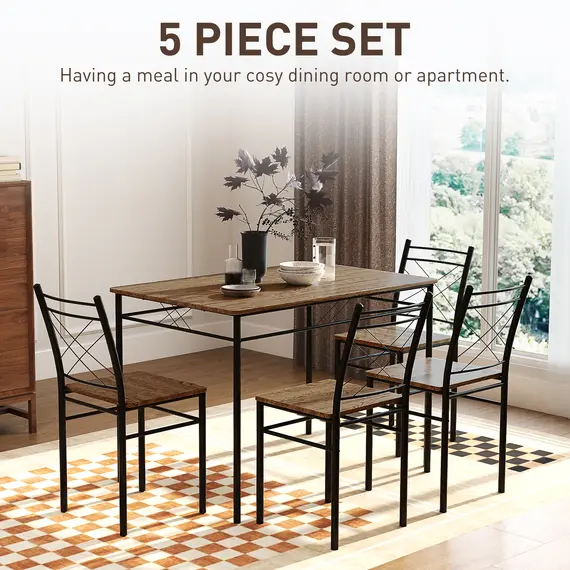 Buy Five-Piece Minimal Dining Set - Oak-Effect/Black, 4 image