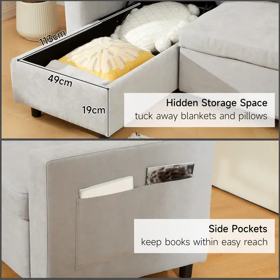 Buy Pull Out Sofa Bed with Storage - Light Grey, 5 image
