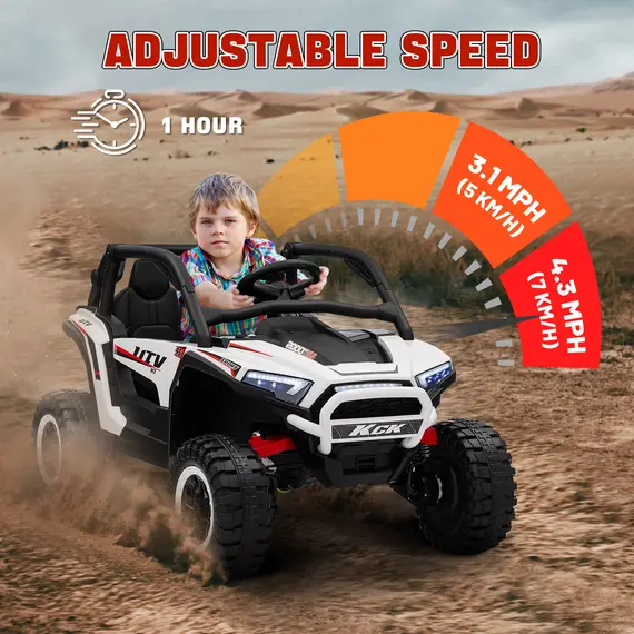 Buy 2 Seater 24V 7AH Ride on Truck, Battery Powered Electric Ride On Car w/ Remote, Suspension, 3 Speeds, White, 4 image