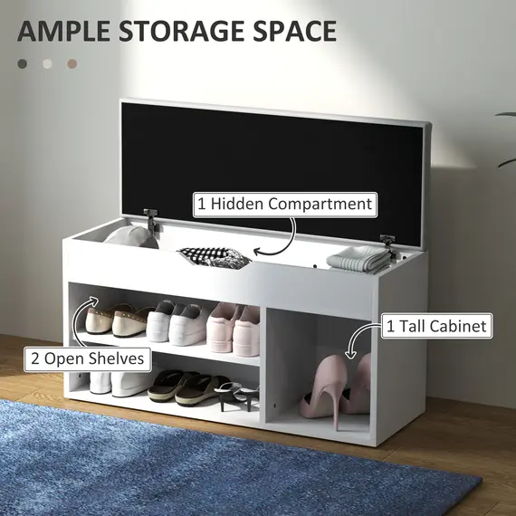 Buy Shoes Cabinet Bench Hidden Storage Padded Seat Organiser Footwear Rack Hallway Cream White, 5 image