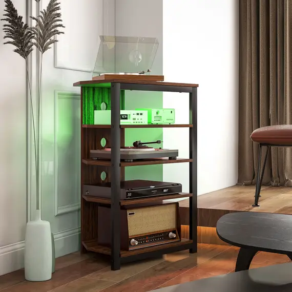 Buy 4-Tier Corner TV Stand with Storage, LED Lights, Cable Management, Small TV Unit Entertainment Centre for TVs up to 29", for Living Room, Bedroom, 8 image
