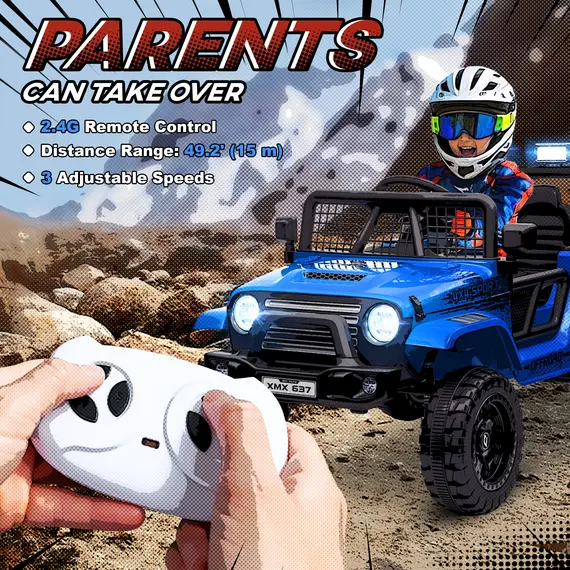 Buy AIYAPLAY 12V Battery Powered Kids Ride-On Car, Electric Truck w/ Spring Suspension, Remote, Music, Horn, Lights, Blue, 5 image