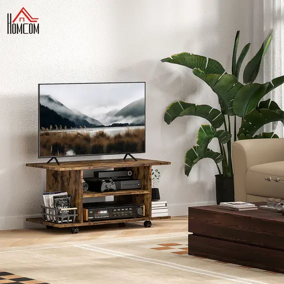 Buy Modern TV Cabinet Stand Storage Shelves Table Mobile Bedroom Furniture Bookshelf Bookcase Rustic Brown, 2 image