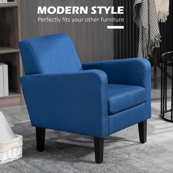 Buy 2 Pieces Modern Armchairs with Rubber Wood Legs, Upholstered Accent Chairs, Single Sofa for Living Room, Bedroom, Blue, 4 image