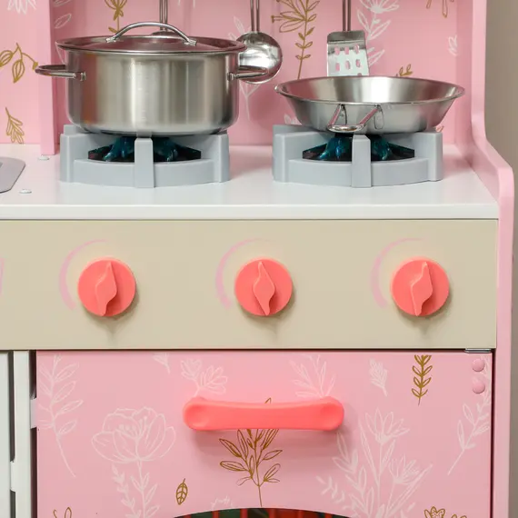Buy Play Kitchen, Kids Kitchen Set with Lights and Sounds, Double Stoves, Ice Maker, Chalkboard for 3+ Years, Pink, 9 image