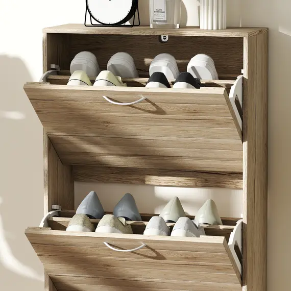 Buy 12-Shoe Flip Drawer Storage Cabinet - Brown Wood-Effect, 9 image