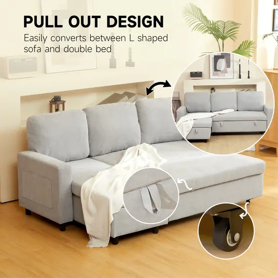 Buy Pull Out Sofa Bed with Storage - Light Grey, 4 image