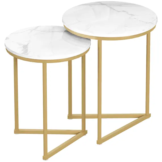 Buy Set of Two Marble-Effect Nest of Tables - White/Gold-Tone