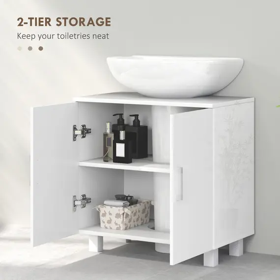 Buy Bathroom Under Sink Cabinet for Basin without or with Pedestal - High Gloss White, 5 image