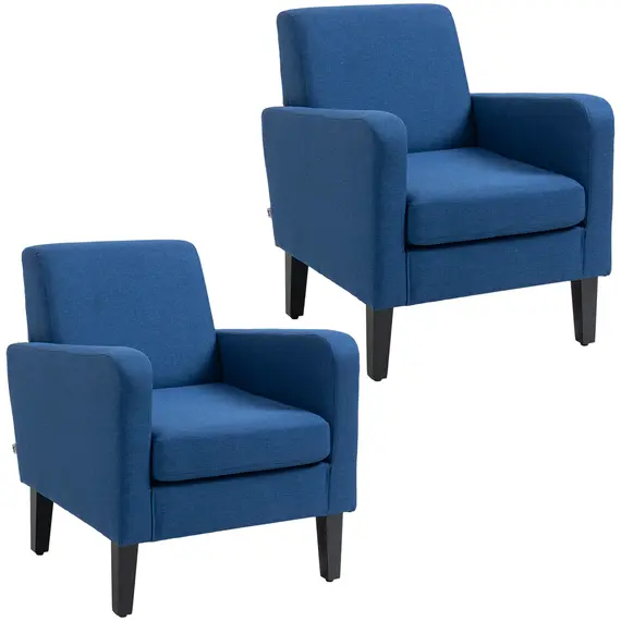 Buy 2 Pieces Modern Armchairs with Rubber Wood Legs, Upholstered Accent Chairs, Single Sofa for Living Room, Bedroom, Blue