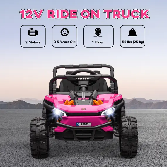 Buy 12V Battery Powered Ride on Truck w/ Remote, Four Suspension Wheels, Horn, Lights, Music, USB, for Ages 3-5 Years, Pink, 4 image