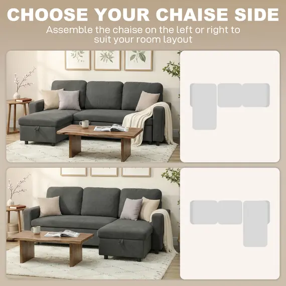 Buy Pull Out Sofa Bed with 113 x 49cm storage space - Charcoal Grey, 4 image