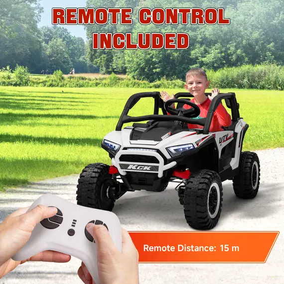 Buy 2 Seater 24V 7AH Ride on Truck, Battery Powered Electric Ride On Car w/ Remote, Suspension, 3 Speeds, White, 7 image