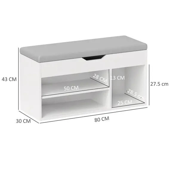 Buy Shoes Cabinet Bench Hidden Storage Padded Seat Organiser Footwear Rack Hallway Cream White, 3 image