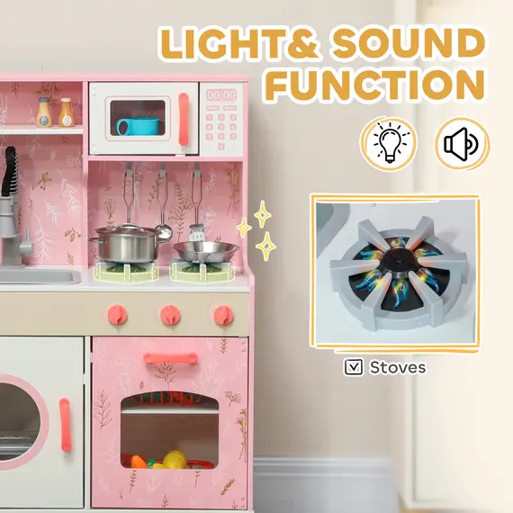Buy Play Kitchen, Kids Kitchen Set with Lights and Sounds, Double Stoves, Ice Maker, Chalkboard for 3+ Years, Pink, 6 image