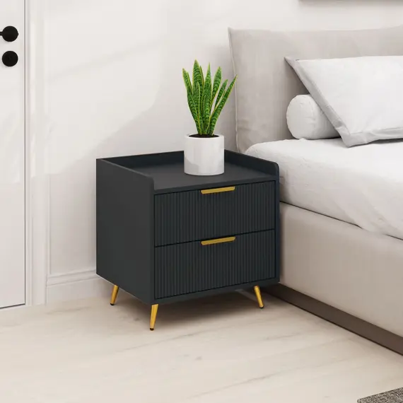 Buy Elegant Two-Drawer Bedside Table - Black, 2 image