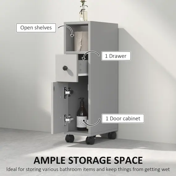 Buy Slimline Bathroom Storage Cabinet - Grey, 4 image