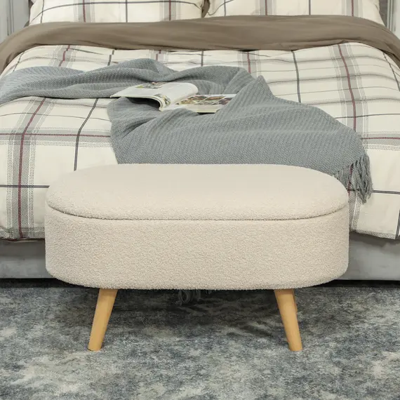 Buy Teddy Fleece Storage Ottoman - Cream White, 8 image