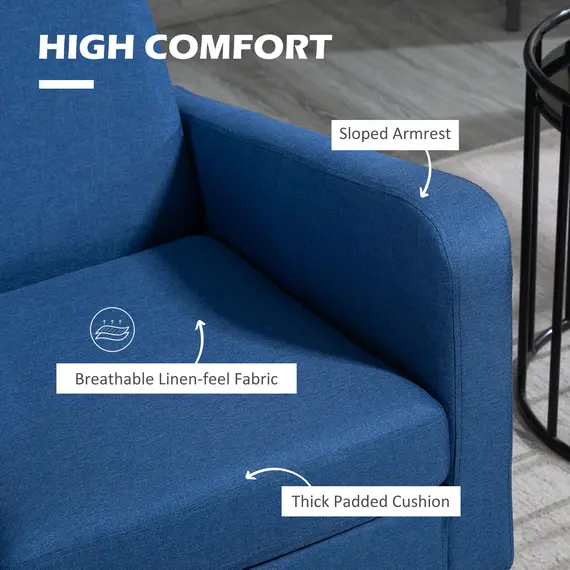 Buy 2 Pieces Modern Armchairs with Rubber Wood Legs, Upholstered Accent Chairs, Single Sofa for Living Room, Bedroom, Blue, 5 image