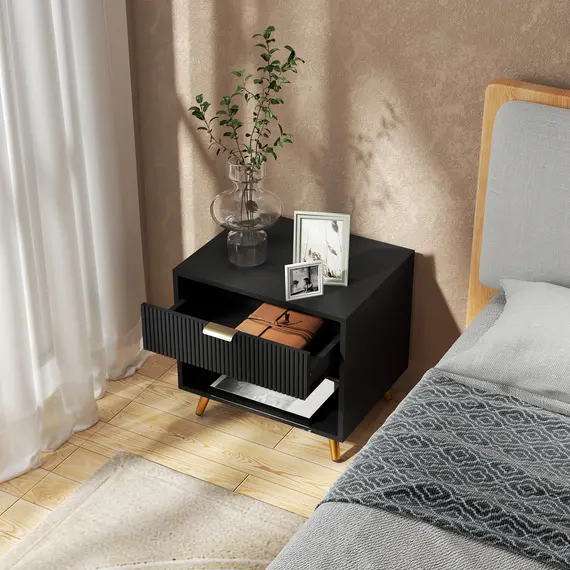 Buy Elegant Bedside Table, with Drawer and Shelf - Black/Gold Tone, 9 image