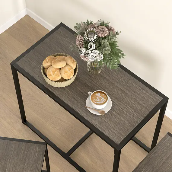 Buy Dining Table and Chairs Set 2, Dining Room Sets, Rectangular Space Saving Table and 2 Chairs for Compact Kitchens, Steel Frame, Grey Wood-Effect, 9 image