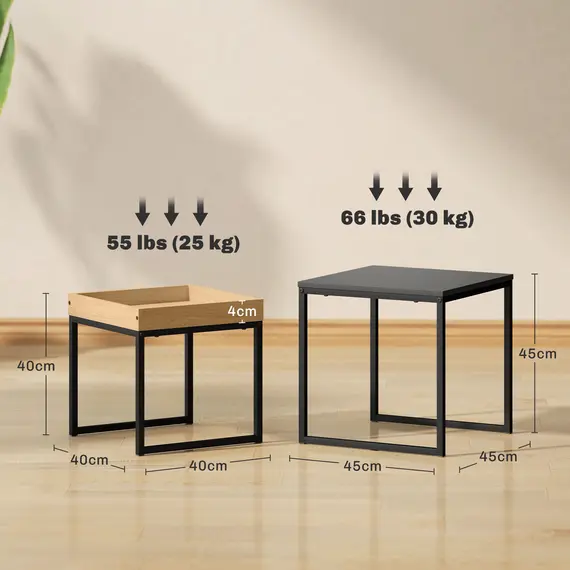 Buy Set of Two Boxy Nesting Tables - Black/Wood-Effect, 3 image
