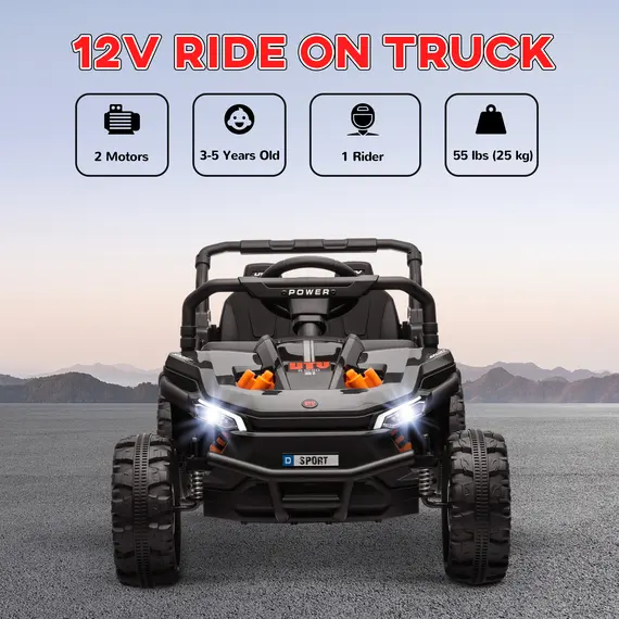 Buy 12V Battery Powered Ride on Truck w/ Remote, Four Suspension Wheels, Horn, Lights, Music, USB, for Ages 3-5 Years, Black, 4 image