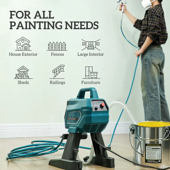 Buy Airless Paint Sprayer, Thinning-Free Electric Paint Spray Gun for Walls, Fences & DIY Projects, 200 Bar High Pressure, 1.5L/min Flow Rate, 7.5m Hose, Indoor & Outdoor Use, Blue, 4 image