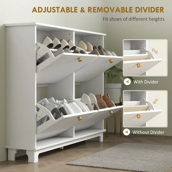 Buy Narrow Shoe Storage Cabinet, Slim Shoe Cabinet with 4 Flip Drawers, Adjustable Shelves for 16 Pairs of Shoes, White, 5 image