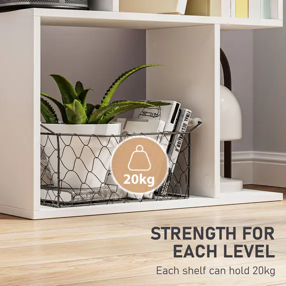 Buy Bookcase, S-Shaped Wooden Bookshelf, 5 Tiers Freestanding Storage Shelf, Home Office Display Stand Rack, White, 5 image