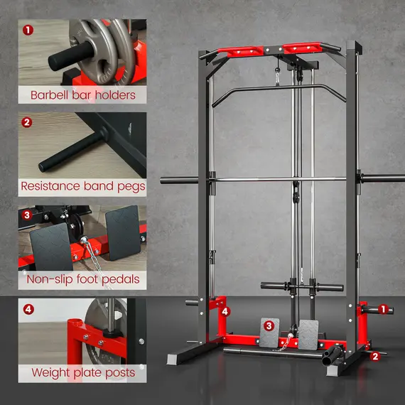 Buy Cable Crossover Machine, Multi-Function Power Rack with Pull Up Bar, Lat Pull Down System, Squat Rack, Barbell Bar, 7 image