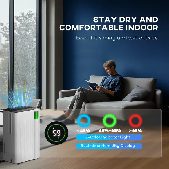 Buy HOMCOM 12L/Day Dehumidifier, with Filter - White, 8 image