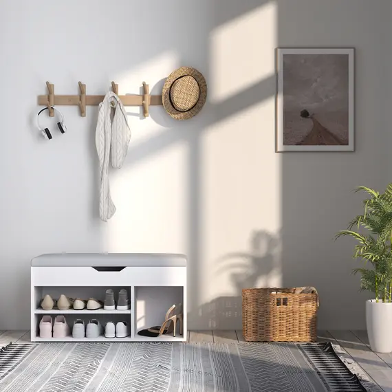 Buy Shoes Cabinet Bench Hidden Storage Padded Seat Organiser Footwear Rack Hallway Cream White, 8 image