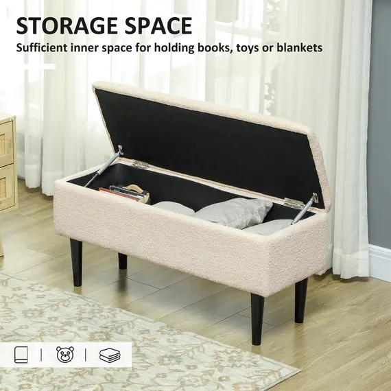 Buy HOMCOM 57L Teddy Fleece Storage Ottoman - Cream, 4 image