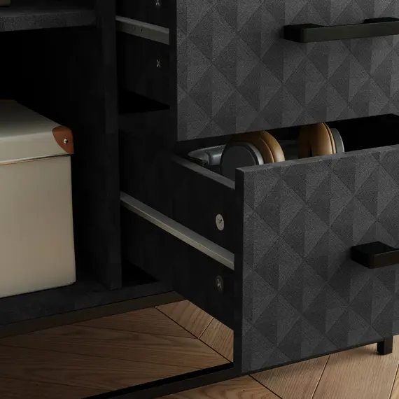 Buy Sideboard with Adjustable Shelf, Freestanding Sideboard Storage Cabinet with Open Compartment and 2 Drawers, Black, 7 image