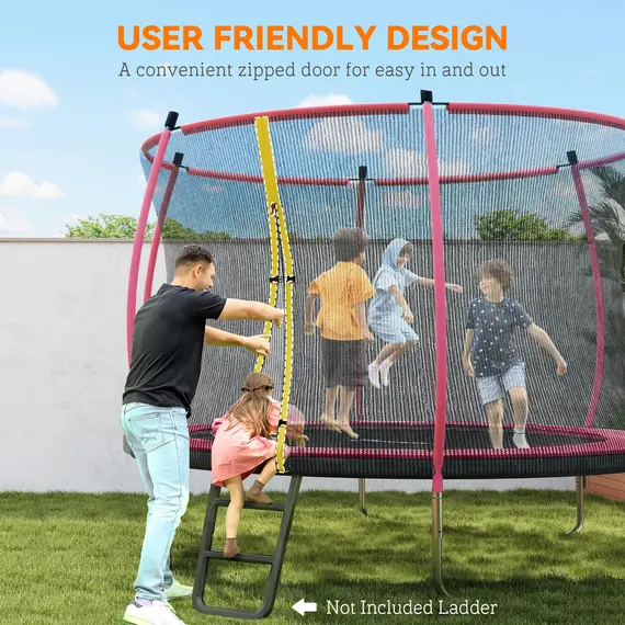 Buy 10ft Outdoor Trampoline with Enclosure Net, Spring Cover, Pink, 4 image