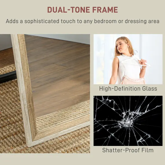 Buy 162.6 cm Two-Tone Full Length Mirror - White/Oak-Tone, 5 image