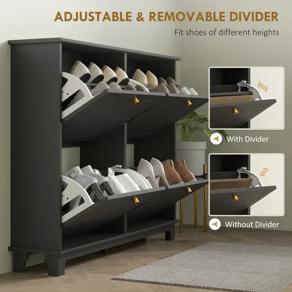 Buy Narrow Shoe Storage Cabinet, Slim Shoe Cabinet with 4 Flip Drawers, Adjustable Shelves for 16 Pairs of Shoes, Black, 5 image