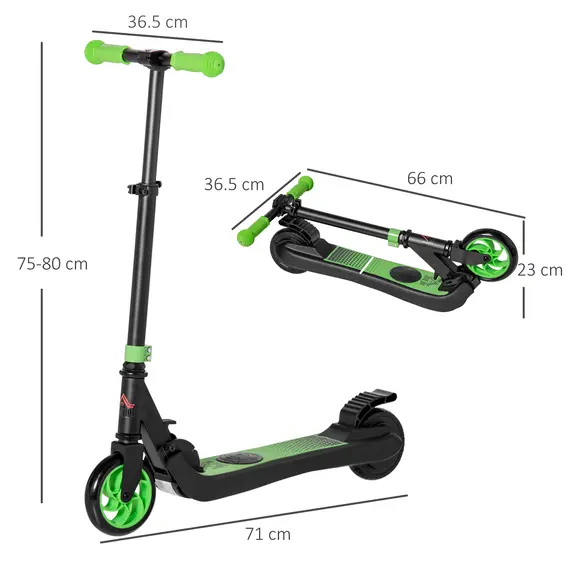 Buy HOMCOM Folding Electric Scooter with Brake, for Ages 6+ Years, 8km/h Maximum Speed, Green, 3 image