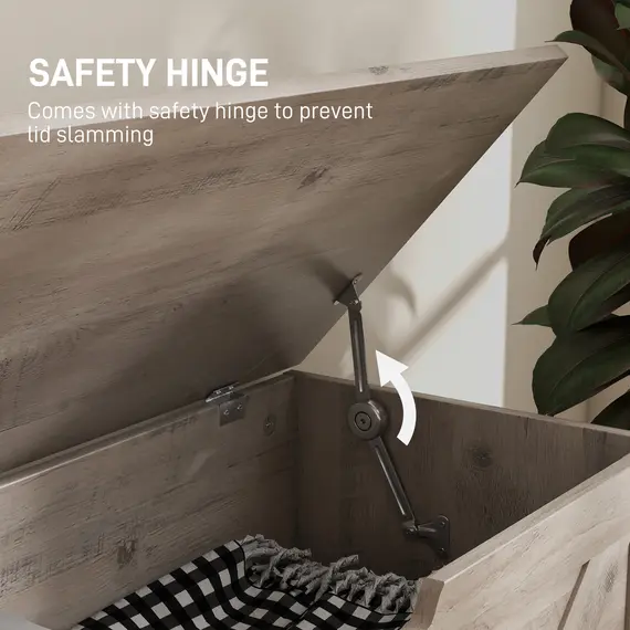 Buy 100L Home Storage Box, with Safety Hinges - Grey Wood-Effect, 5 image