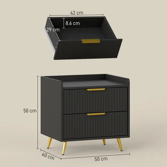 Buy Elegant Two-Drawer Bedside Table - Black, 3 image
