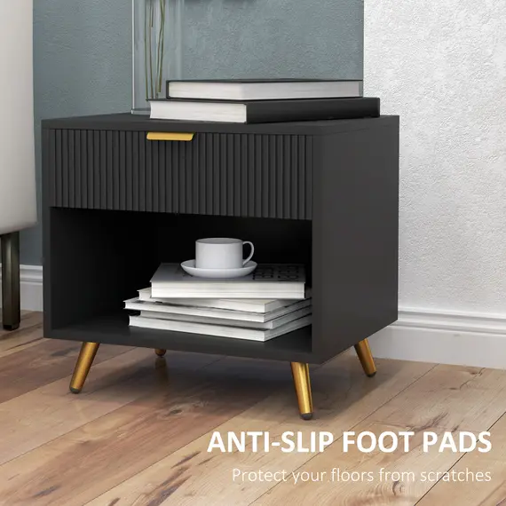 Buy Elegant Bedside Table, with Drawer and Shelf - Black/Gold Tone, 7 image