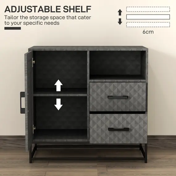Buy Sideboard with Adjustable Shelf, Freestanding Sideboard Storage Cabinet with Open Compartment and 2 Drawers, Grey, 5 image