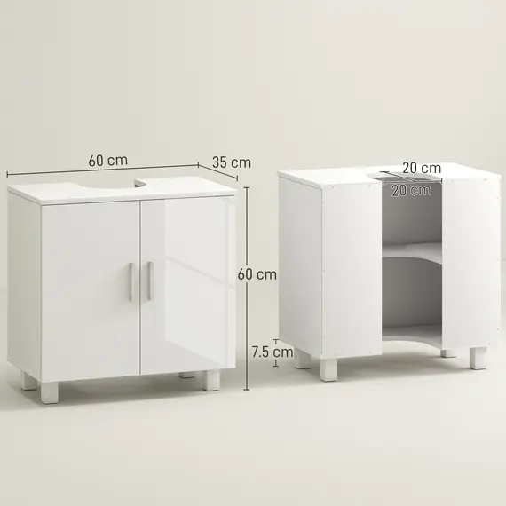 Buy Bathroom Under Sink Cabinet for Basin without or with Pedestal - High Gloss White, 3 image